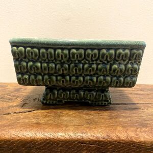 Vintage MCM Green Glaze Ceramic Planter Footed 1960s Rectangle Retro Pot